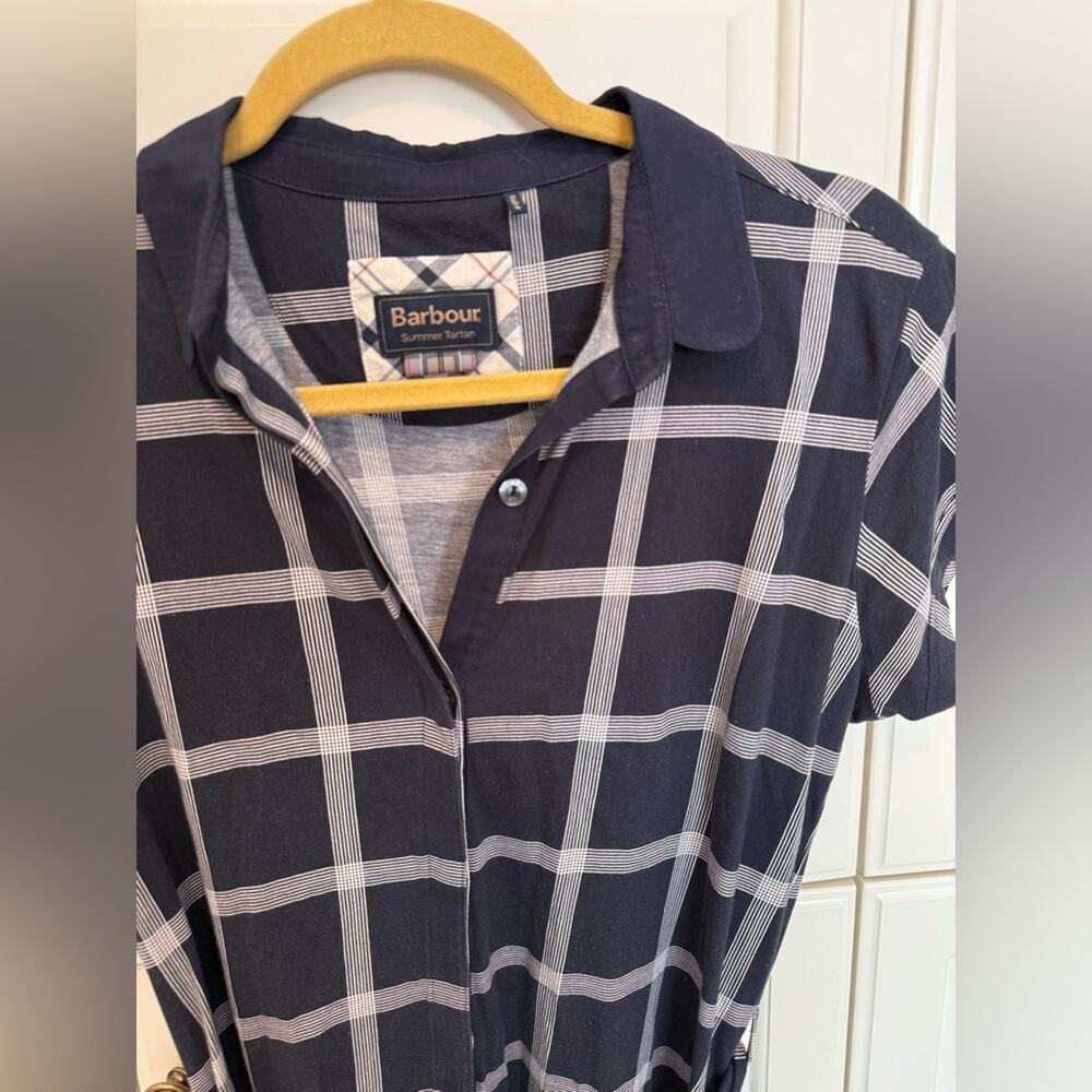 Barbour Women's Summer Tartan Plaid Dress Size 10 Button Cotton Waist Tie Comfy